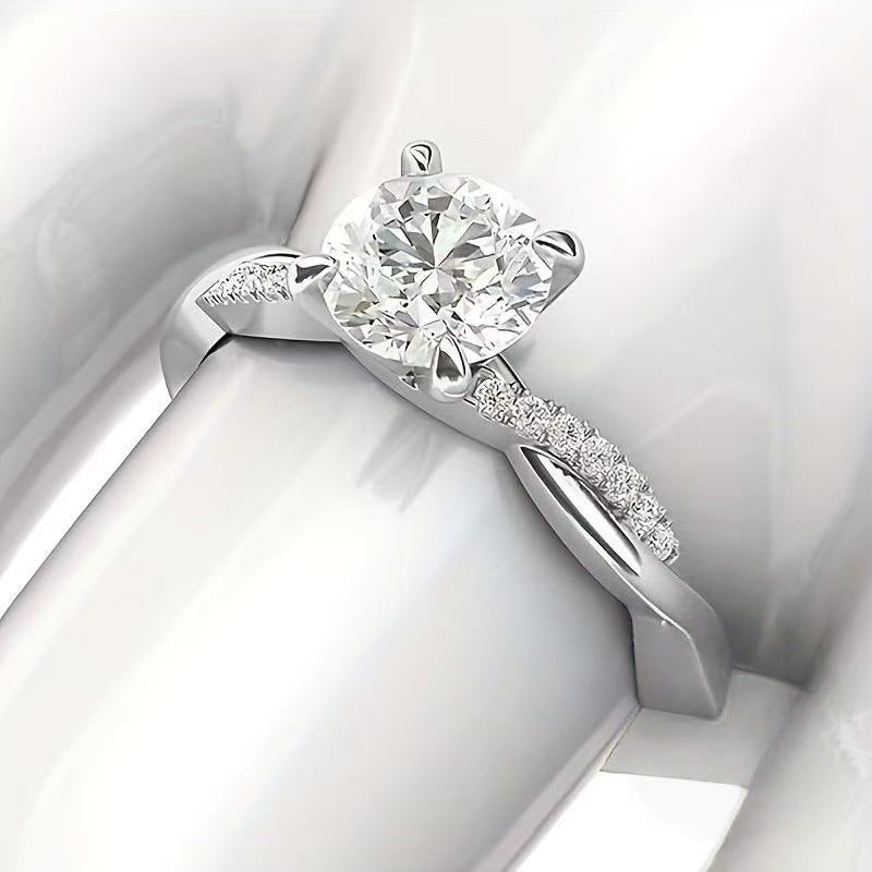 Silver Plated Moissanite Inspired Engagement Ring