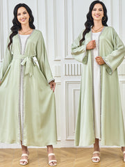 Cross-border Foreign Trade Dubai Muslim Women's Sparkling Rhinestone Hot Selling New Products Waisted White Inner Robe dress