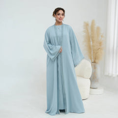 Dress Abaya 2 Piece Set Women Eid Muslim Cardigan Robe Dresses Suit Jalabiya Ramadan Dubai Abayas Kaftan Morocco Vestidos