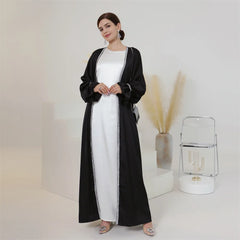 Modest Abaya Beads Muslim Women Open Cardigan Maxi Dresses Turkey Arab Robe Islamic Dubai Eid Party Femme Kaftan Kimono Jalabiya