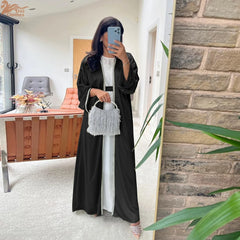 Luxury Crystal Kaftan 2 Piece Sets Muslim Abaya Women Satin Long Dress Islam Clothing Ramadan Eid Dubai Robe Morocco Jalabiya