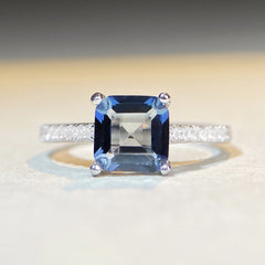 Natural Blue Crystal Ring S925 Sterling Silver