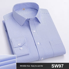 Mens Spring Blue-Striped Long-Sleeve Work Shirt