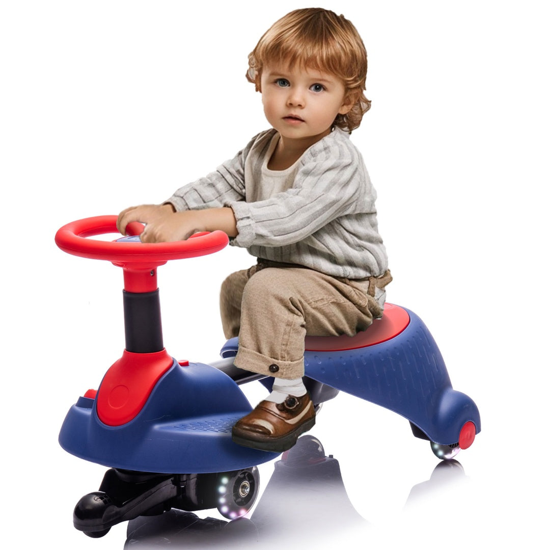 6V Kids Ride On Electric Wiggle Car,Flashing  Shock Absorbing PU Wheels For Effective Floor Protection,Retractable,Steering Wheel Rotates 360,Bluetooth,Provide A Speed Of 3.11MPH For Kids Aged 3