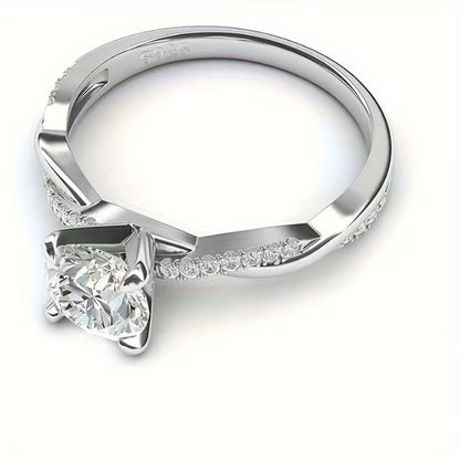 Silver Plated Moissanite Inspired Engagement Ring