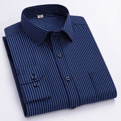 Mens Spring Blue-Striped Long-Sleeve Work Shirt