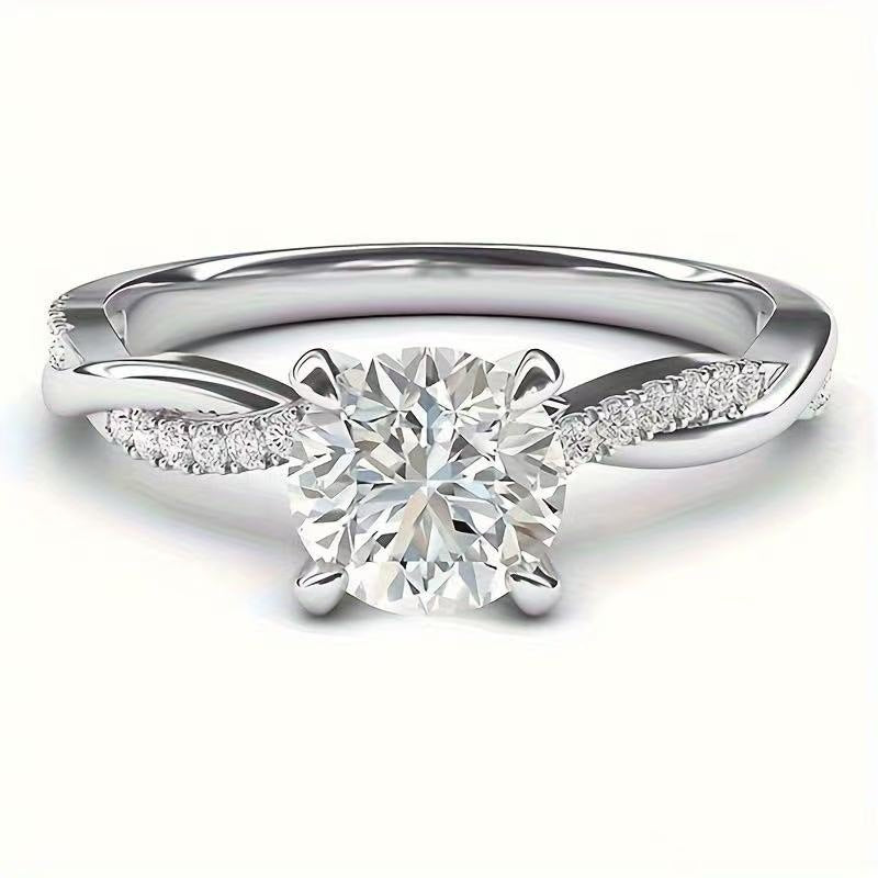 Silver Plated Moissanite Inspired Engagement Ring