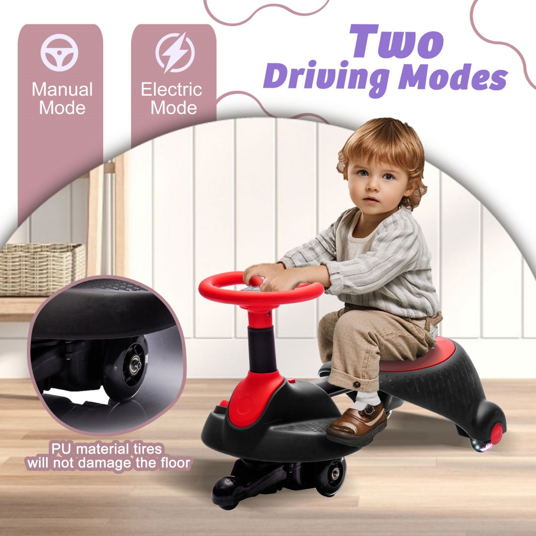 6V Kids Ride On Electric Wiggle Car,Flashing  Shock Absorbing PU Wheels For Effective Floor Protection,Retractable,Steering Wheel Rotates 360,Bluetooth,Provide A Speed Of 3.11MPH For Kids Aged 3