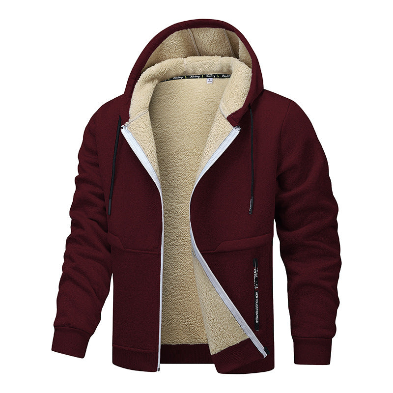 Casual Hoodies For Men Heavyweight Fleece Sweatshirt Winter Thick Sherpa Lined Hooded Zipper Jacket Thick Streetwear Coats
