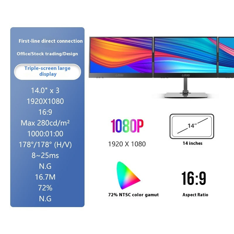 Display Single Display HD 14-inch Single-screen Dual-screen Office Display – Prime Hub