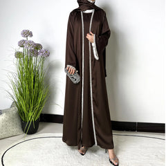 R-776 Women's Luxury Polyester Abaya Set Elegant Modest Islamic Ankle Length Long Sleeve Floral Paisley Pattern Handmade