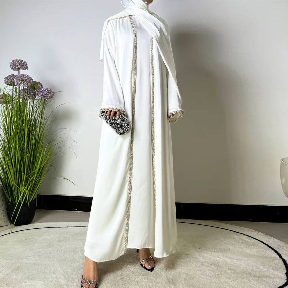 R-776 Women's Luxury Polyester Abaya Set Elegant Modest Islamic Ankle Length Long Sleeve Floral Paisley Pattern Handmade