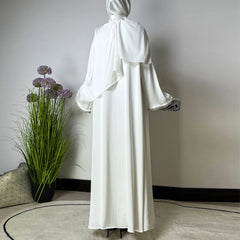 R-776 Women's Luxury Polyester Abaya Set Elegant Modest Islamic Ankle Length Long Sleeve Floral Paisley Pattern Handmade