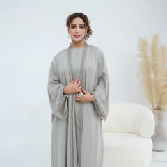 Dress Abaya 2 Piece Set Women Eid Muslim Cardigan Robe Dresses Suit Jalabiya Ramadan Dubai Abayas Kaftan Morocco Vestidos