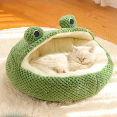 Winter Cat Cave Bed Adorable Frog Shape Pet Nest Comfortable Breathable Warmth Sleeping Beds Cat Accessories for All Seasons