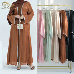 Muslim Abaya for Women Eid Dress 2 Piece Set Diamond Morocco Ramadan Lace-up Abayas Kaftan Islam Cardigan Dubai Arab Long Robe
