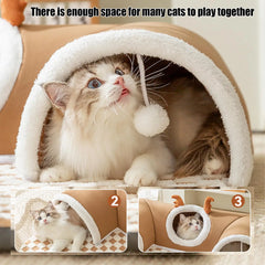 Cozy Cat Bed with Tunnel Cat House Home Mat Pet Kennel Cat Activities Tunnel Bed Warm Antler Cat Peekaboo Cave Nest Kitty Tube