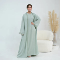 Dress Abaya 2 Piece Set Women Eid Muslim Cardigan Robe Dresses Suit Jalabiya Ramadan Dubai Abayas Kaftan Morocco Vestidos