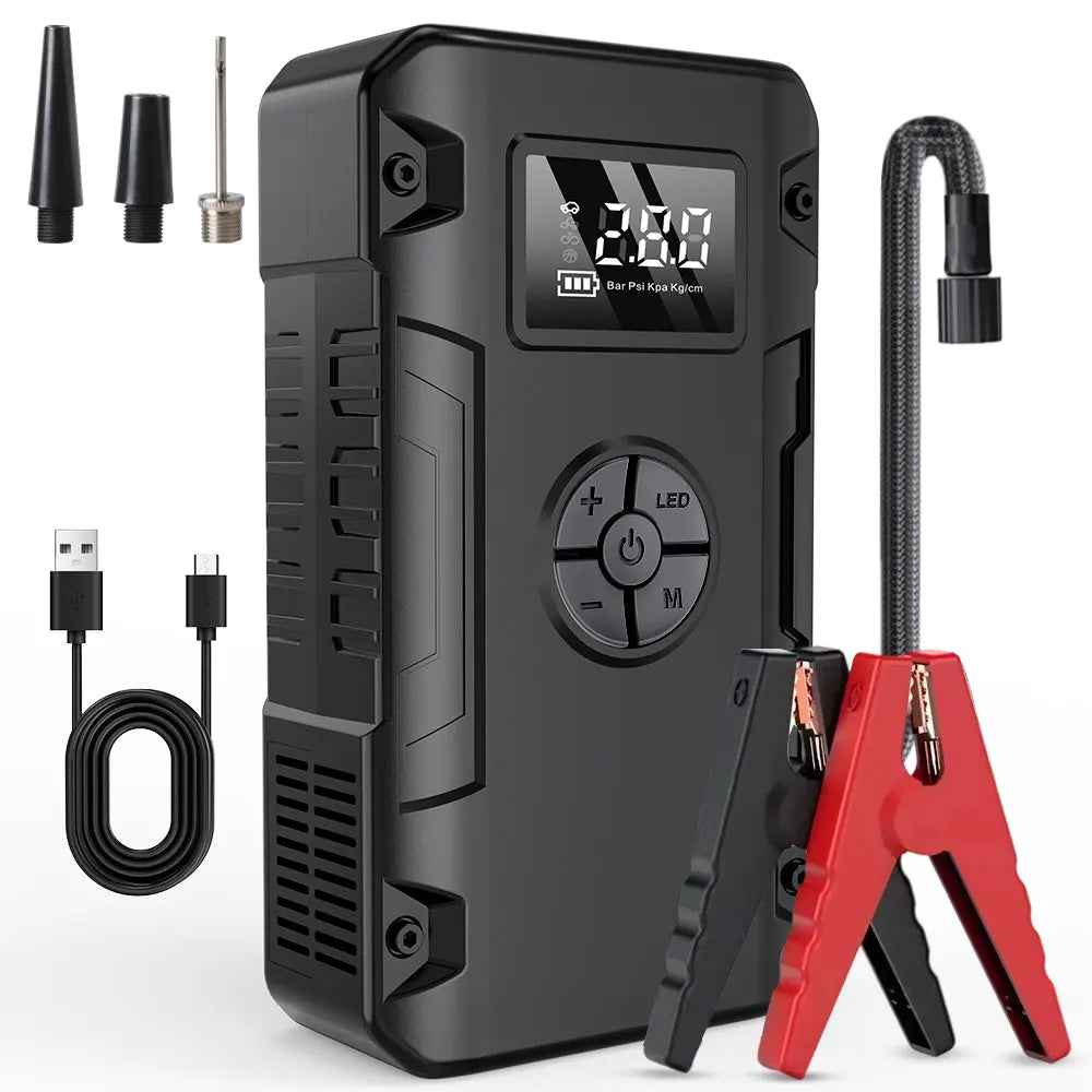 Car Jump Starter Auto Starting Device Emergency Start Car Battery Starter Air Pump Power Bank Outdoor Activity Emergency Charger