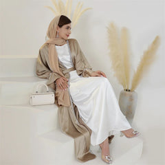 Modest Abaya Beads Muslim Women Open Cardigan Maxi Dresses Turkey Arab Robe Islamic Dubai Eid Party Femme Kaftan Kimono Jalabiya