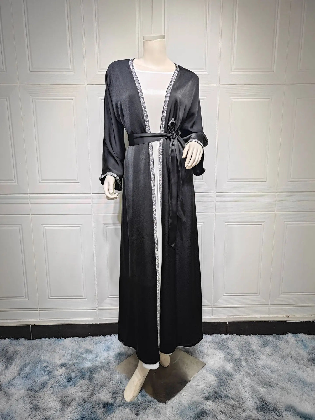 Luxury Crystal Kaftan 2 Piece Sets Muslim Abaya Women Satin Long Dress Islam Clothing Ramadan Eid Dubai Robe Morocco Jalabiya