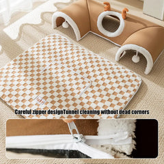 Cozy Cat Bed with Tunnel Cat House Home Mat Pet Kennel Cat Activities Tunnel Bed Warm Antler Cat Peekaboo Cave Nest Kitty Tube