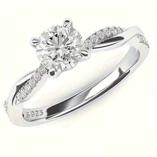 Silver Plated Moissanite Inspired Engagement Ring