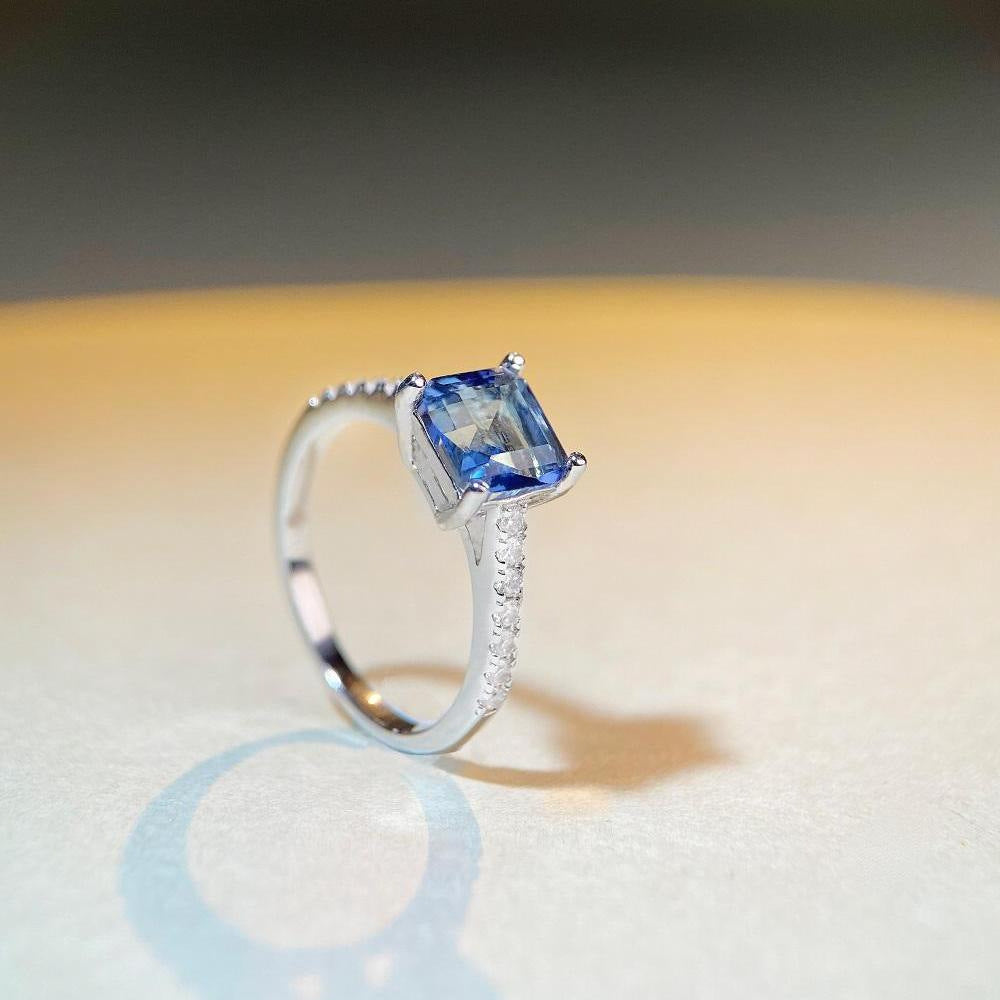 Natural Blue Crystal Ring S925 Sterling Silver