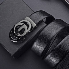 Mens Embossed Hollow-out Genuine Leather Belt