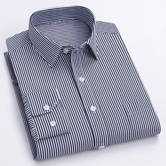 Mens Spring Blue-Striped Long-Sleeve Work Shirt
